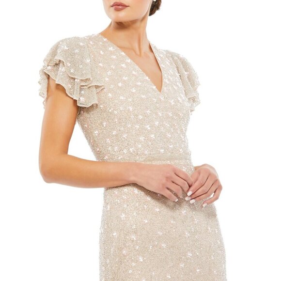 NWT Mac Duggal Floral Embellished Sequin Beaded Dress Oyster 14 #8587 - Picture 2 of 8